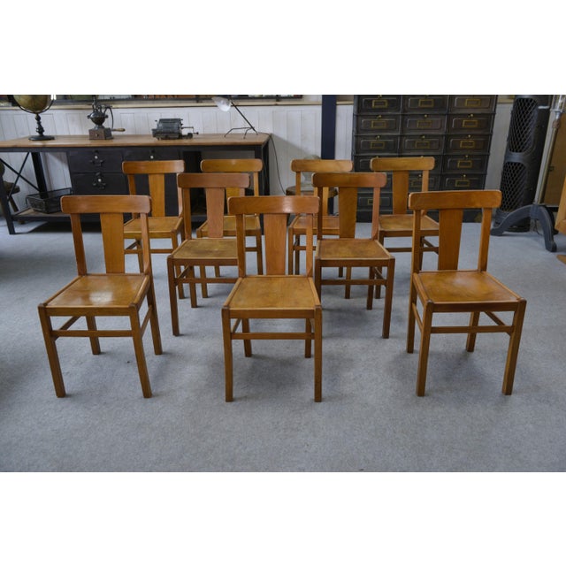 Vintage Beech Bistro Chairs, 1950s, Set of 10 For Sale - Image 11 of 15
