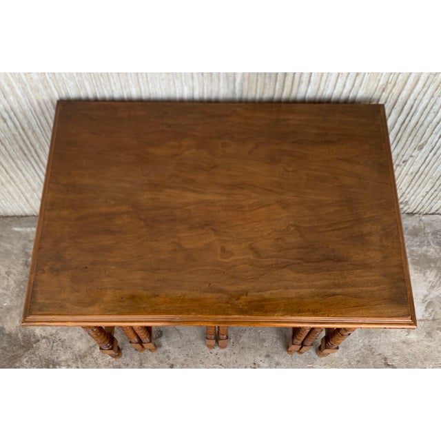 Early 20th Century 20th Spanish Walnut Nesting and Folding Tables with Turned Legs For Sale - Image 5 of 18