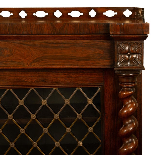 Antique Scottish Regency Rosewood Credenza Barley Twist & Brass Grilles Bookcase For Sale - Image 15 of 15