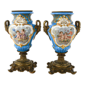 Antique Pair of French Ormolu Mounted Sèvres Vases