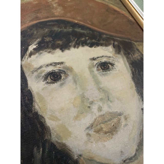 1960s Vintage Mid-Century Expressionist Portrait of Woman in Red Hat - Unknown Artist For Sale - Image 5 of 10