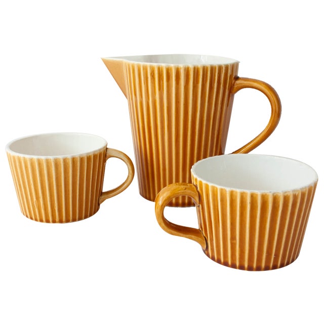 Ceramic Tea Cups and Milk Jug from Secla, 1970s, Set of 3 For Sale