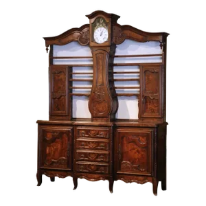 19th Century French Louis XV Carved Burl, Ash & Walnut Bressan Clock Vaisselier