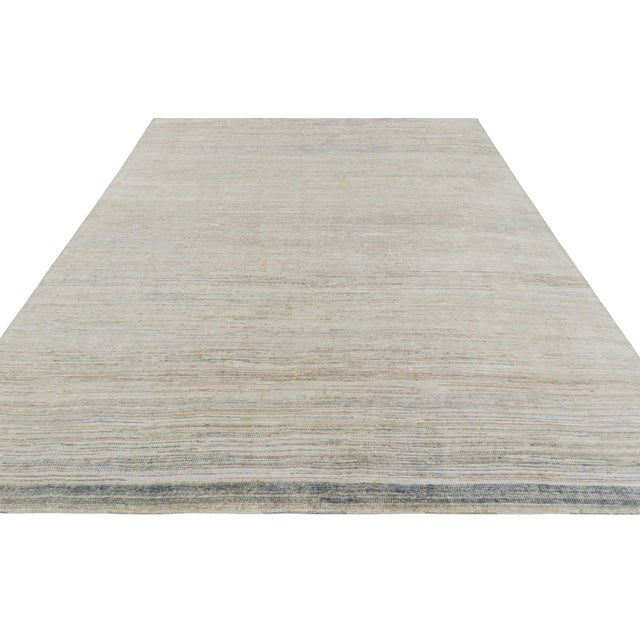 2010s Rug & Kilim’s Textural Rug in White, Beige and Light Blue Stripes and Striae For Sale - Image 5 of 7