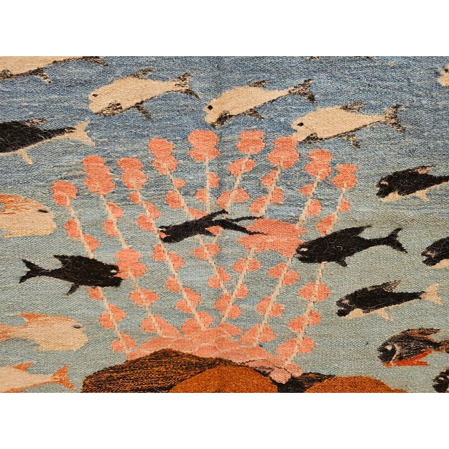 Vintage Hand-Woven Kilim Area Rug, Pictorial Ocean Scene Wall Art, 41” x 55” For Sale - Image 11 of 15