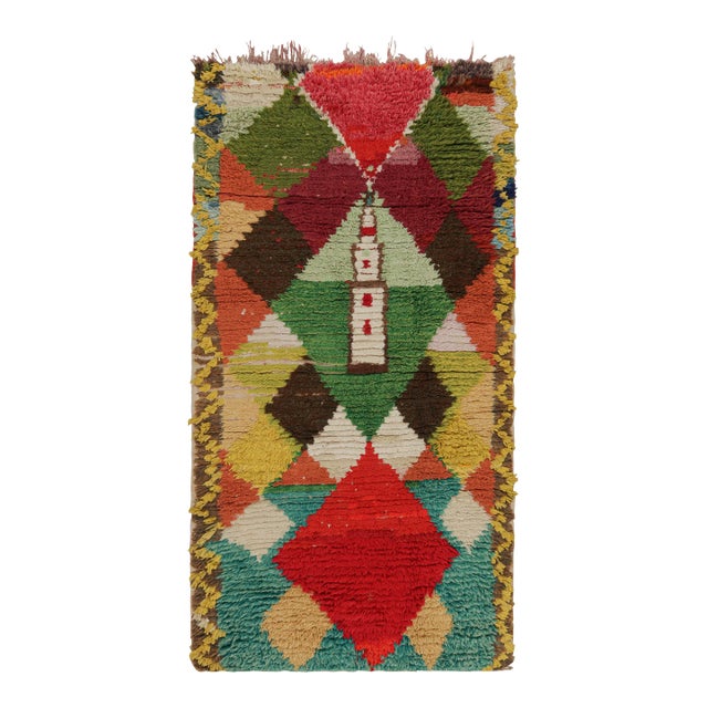 Vintage Azilal Moroccan Runner in Polychromatic Geometric Patterns by Rug & Kilim For Sale