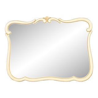 John Widdicomb Style French Provincial Louis XV Cream Lacquered and Gold Gilt Framed Wall Mirror, Circa 1960s For Sale