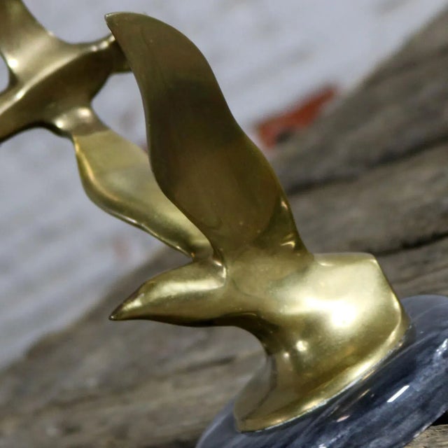 Mid Century Modern Brass and Marble Birds in Flight Sculpture in the Style of C. Jere For Sale - Image 9 of 11