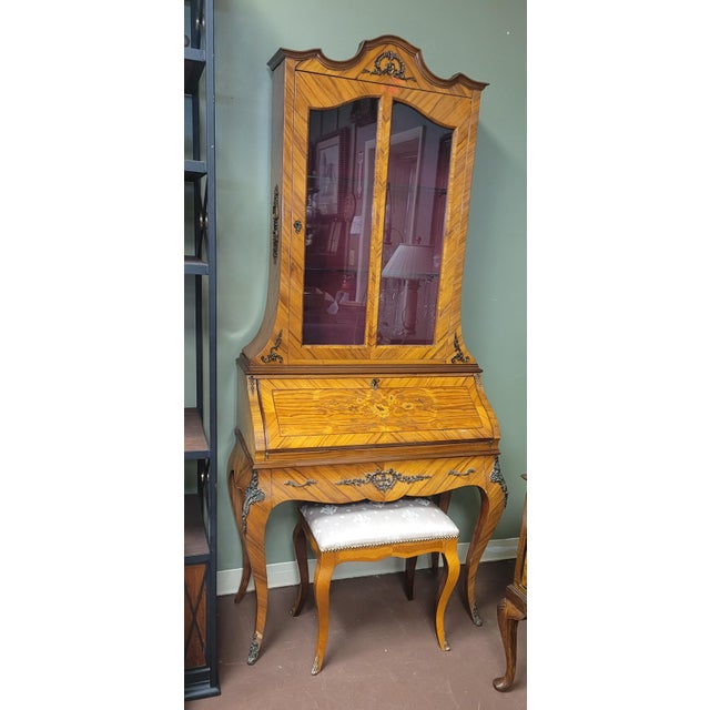 Wood Fine Vintage Inlaid French Secretary Desk For Sale - Image 7 of 15