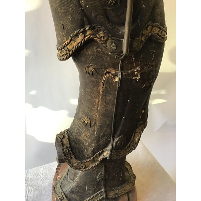 Large 1880s Carved Wood Asian Figural Table Lamp For Sale - Image 4 of 13