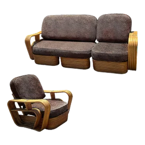 Restored Five-Strand Streamline Square Pretzel Rattan Sofa & Chair Set