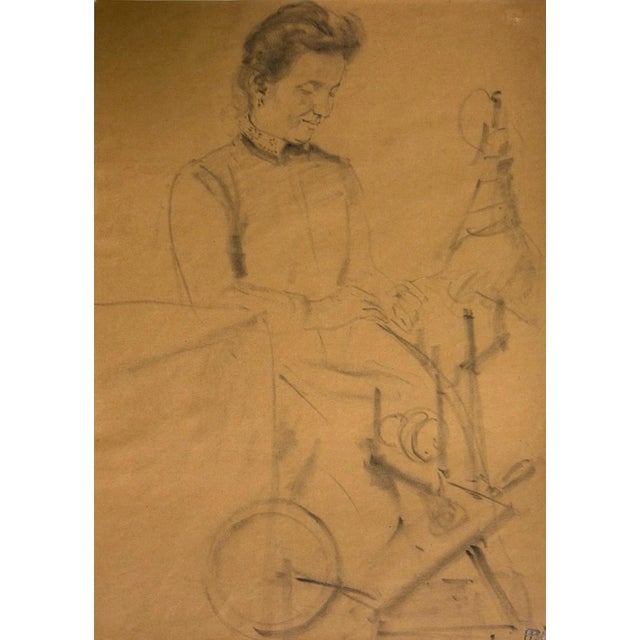 Heinrich Pforr, Peasant Woman at the Spinning Wheel, Pencil on Paper For Sale - Image 11 of 11