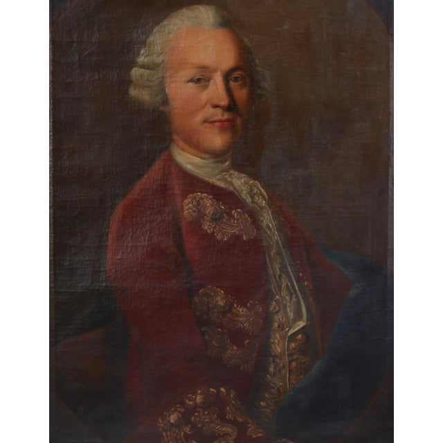 This listing is for a mid 18th century Austrian portrait painting. The painting depicts a man with a powdered wig and...