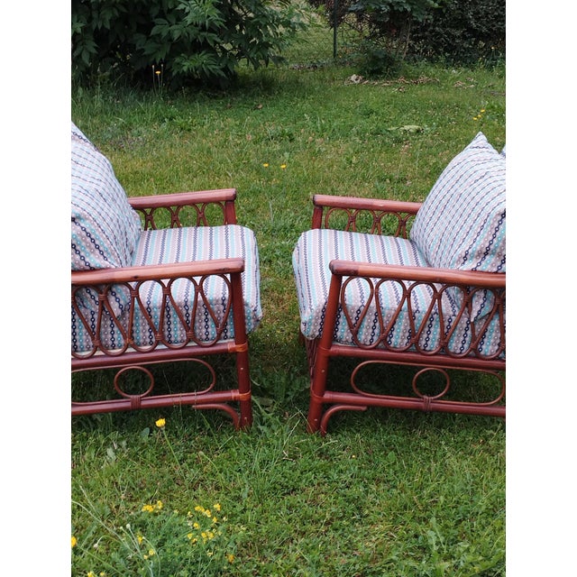 Vintage Rattan Armchairs with Quilted Seats, Set of 2 For Sale - Image 11 of 18