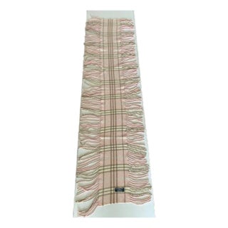 Burberry “Happy” Cashmere Scarf With Full Fringe, Made in England, 100% Cashmere, Baby Pink/Bone/Blue/Taupe For Sale