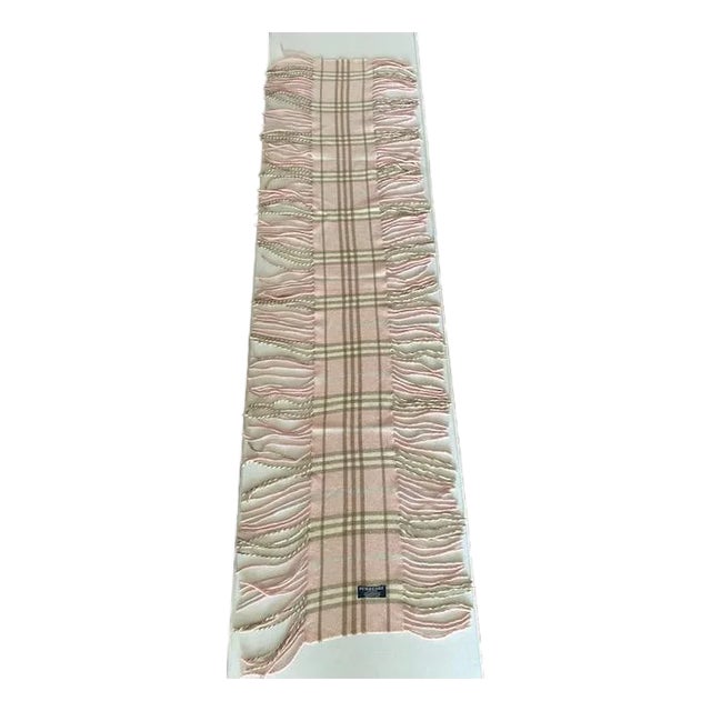 Burberry “Happy” Cashmere Scarf With Full Fringe, Made in England, 100% Cashmere, Baby Pink/Bone/Blue/Taupe For Sale