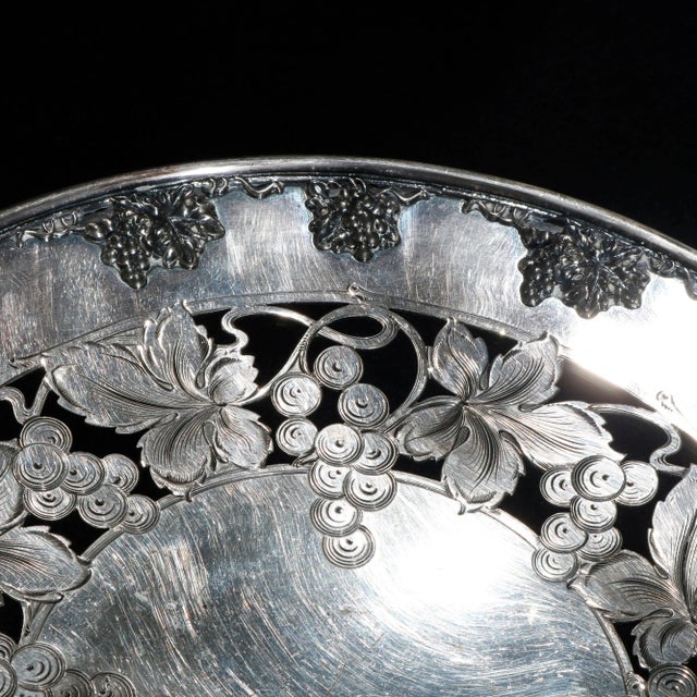 Victorian Antique Victorian Reticulated Silver Plate Grape & Leaf Compote Circa 1900 For Sale - Image 3 of 6