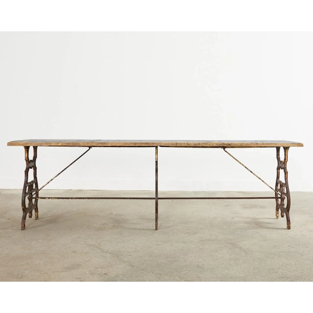 French 19th Century French Industrial Style Pine Iron Dining Table For Sale - Image 3 of 13
