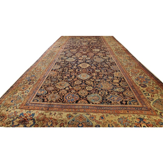 Late 19th Century Antique Persian Sultanabad Handmade Oriental Navy Blue, Rust & Gold Rug For Sale - Image 5 of 12