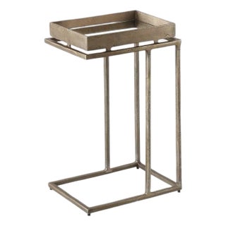 Crate & Barrel Echo Modern Industrial C-Table in Antique Brass Finish With Mirrored Glass, Imar-199-Cb For Sale