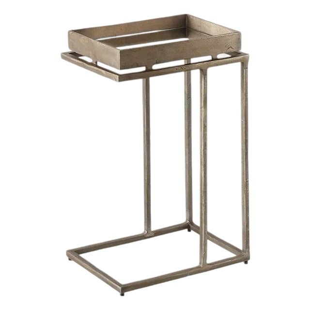 Crate & Barrel Echo Modern Industrial C-Table in Antique Brass Finish With Mirrored Glass, Imar-199-Cb For Sale