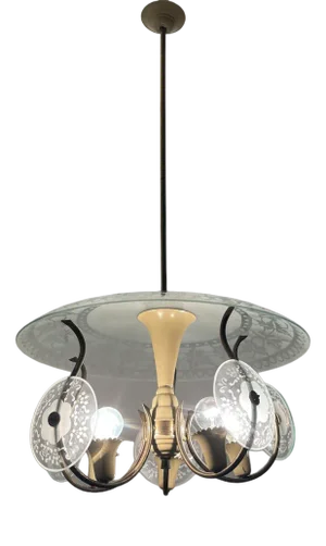 Etched Glass Pendant Light by Pietro Chiesa, 1950s