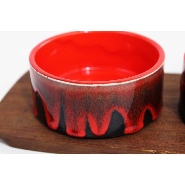 Vintage Service Tray and Ramekins in Teak and Ceramic, 1960s, Set of 5 For Sale - Image 12 of 14