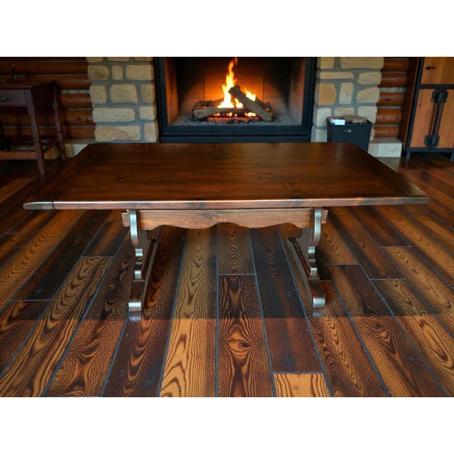 1970s 1974 Ethan Allen Solid Birchwood Trestle Table With 2 Extensions For Sale - Image 5 of 12