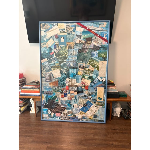 Vintage 1970s European Grand Tour Travel Ephemera Collage Mix Media Art A wonderfully personal large-scale travel collage...