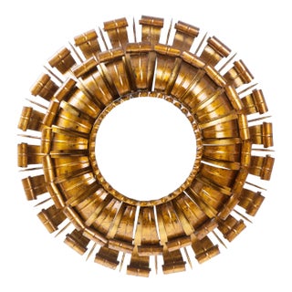 1950s Large Spanish Brutalist Backlit Gilt Sunburst Mirror or Ceiling Flush Mount For Sale