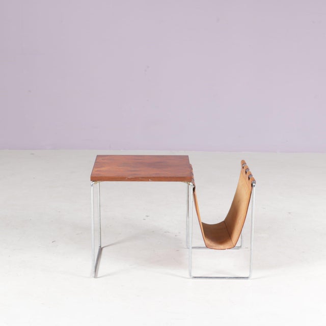 Side Table with Leather Magazine Rack from Brabantia, Netherlands, 1960s For Sale - Image 6 of 9