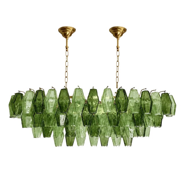 Light and Dark Green Poliedri Murano Glass Chandelier by Simoeng for Simoeng For Sale