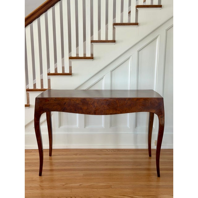 Mid-Century Italian Walnut Oyster Burl With Cabriole Legs Rectangular Writing Desk For Sale - Image 11 of 14