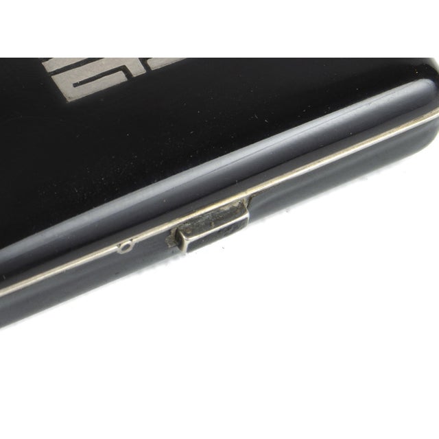Black Early 20th Century Art Déco Metal and Black Enamel Compact Vanity Case With Mirror and Lipstick Holder, France For Sale - Image 8 of 9