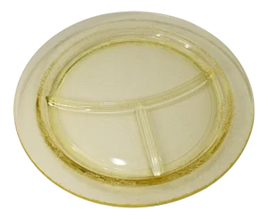 1930s Hazel Atlas Florentine 2 Yellow Glass Grill Plate