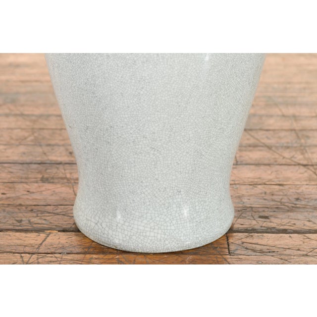 Large Chinese Vintage Altar Vase with Grey Crackle Finish and Flaring Neck For Sale - Image 9 of 13