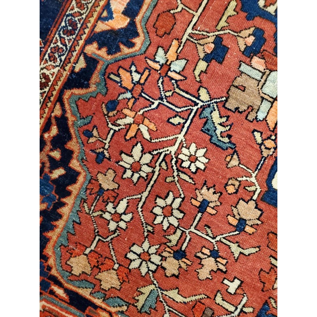 Antique Farahan Sarouk Handmade Oriental Rusty Red & Navy Blue Rug For Sale - Image 4 of 12