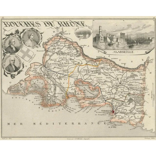 Map of Bouches-Du-Rhône France with Marseille and Rhône Delta, 1800s For Sale - Image 6 of 10