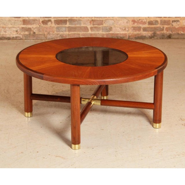 1960s Mid-Century Round Coffee Table with Smoked Glass Top and Brass Feet from G-Plan, 1960s For Sale - Image 5 of 9