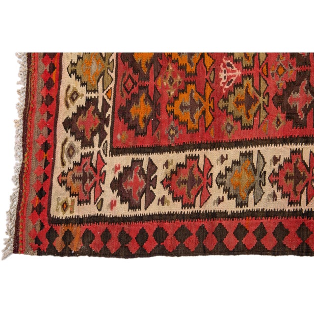 Mid-20th Century Turkish Kilim Red Handmade Tribal Wool Rug For Sale - Image 4 of 8