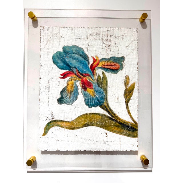 Paint Vintage Teal Iris - Hand Textured Turquois Iris For Sale - Image 7 of 8