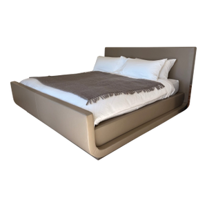 Custom Eastern King Fully Upholstered Bed in Tan Leather