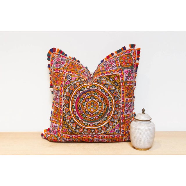 Textile Adya Rajasthani Embroidered Decorative Pillow For Sale - Image 7 of 7