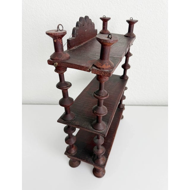 Early 20th C Folk Art 3-Tier Spool Shelf With Painted Finish For Sale - Image 11 of 12