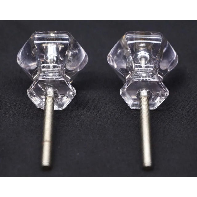 Metal Pair of Vintage 1.125 In. Glass Hexagon Drawer Cabinet Knobs For Sale - Image 7 of 7