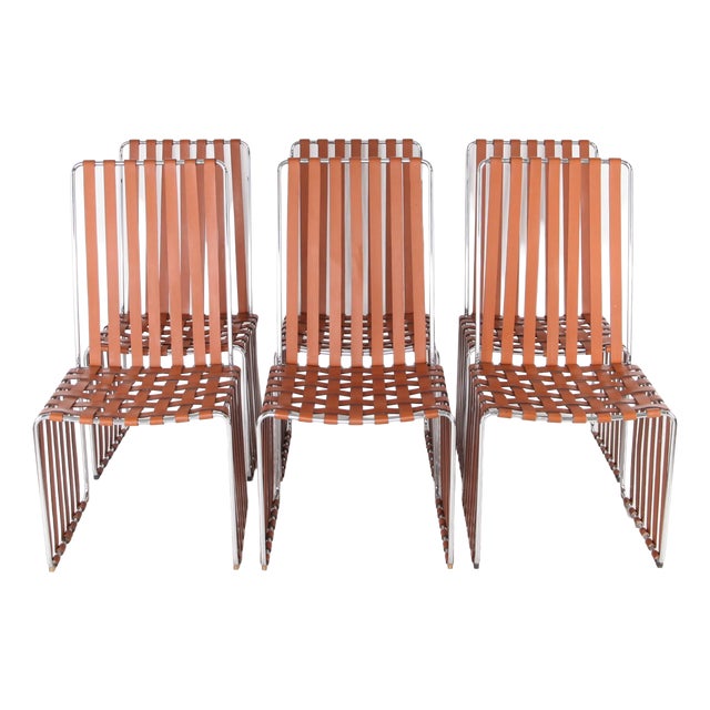 Leather and Chrome Chairs, Set of 6 For Sale