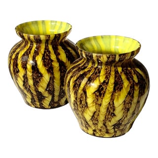 Pair Vintage 30s/40s Czech Spatter Glass Franz Welz Posy Vases For Sale