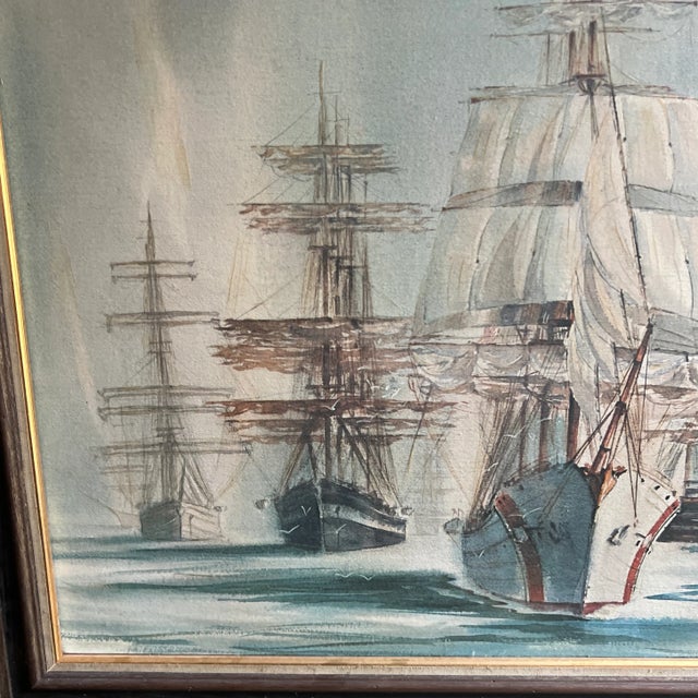 Nautical 20 Th Century Oil on Canvas American School Framed Signed Sailing Ships For Sale - Image 3 of 12