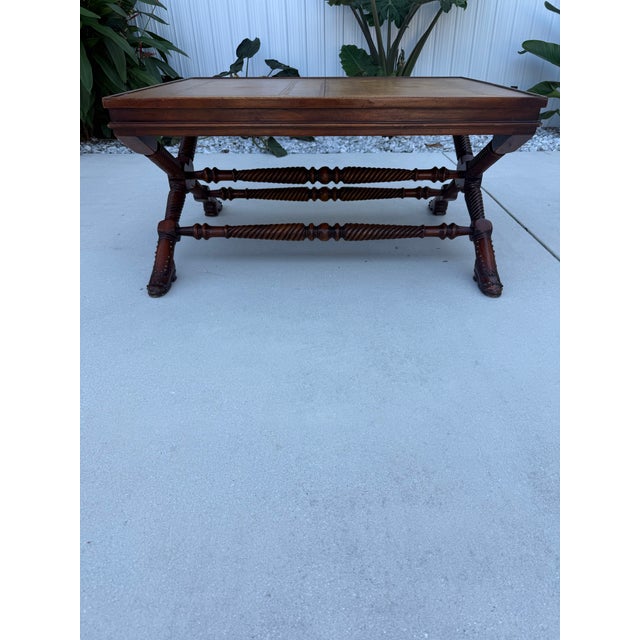 Mid-Century Modern Theodore Alexander Leather Top Shoe Foot Coffee Table For Sale - Image 3 of 9
