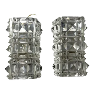 Pair of New Old Stock Italian Cut Glass Sconces in Original Boxes - Mid-Century